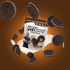 Fit Crunch tri-blend label packaging highlighting keto-friendly, low-calorie protein options.