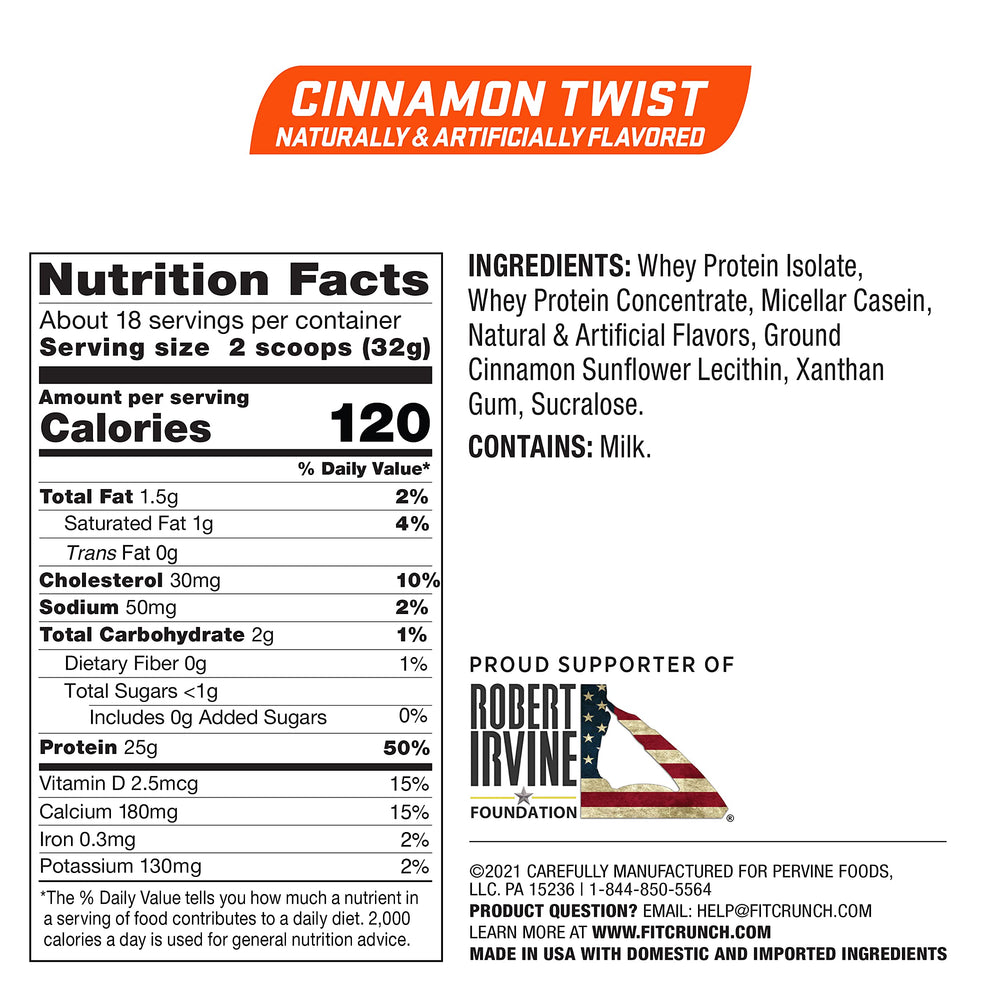 Fit Crunch Cinnamon Twist bake-friendly protein for muffins and pancakes