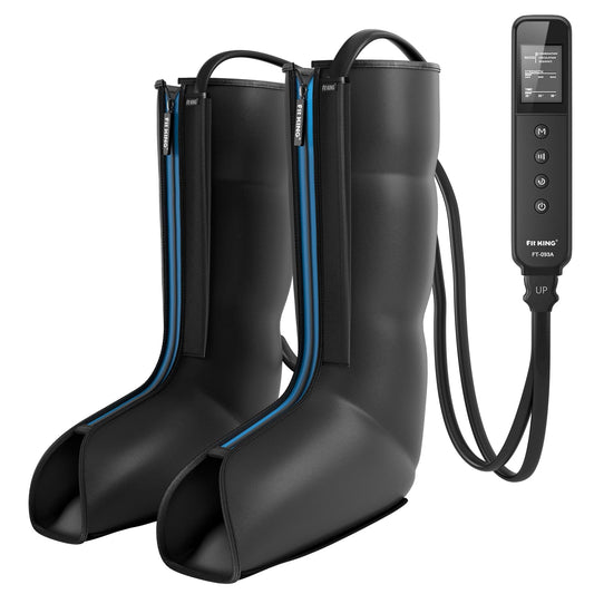 FIT KING leg massager front view highlighting 360° air compression for calves and feet.