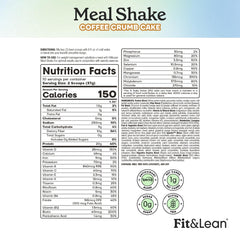 Fit & Lean Meal Shake packaging label highlights 20g protein and vitamin-rich nutrition.