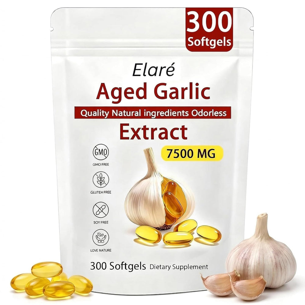 FITactic Elare aged garlic extract bottle shows odorless capsules for daily use