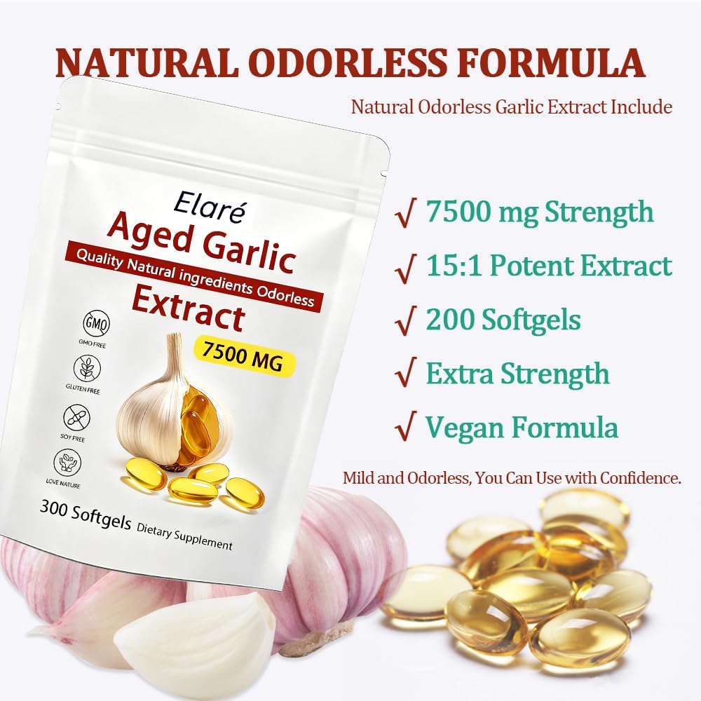 Closeup of FITactic Elare aged garlic softgels highlighting odorless formula