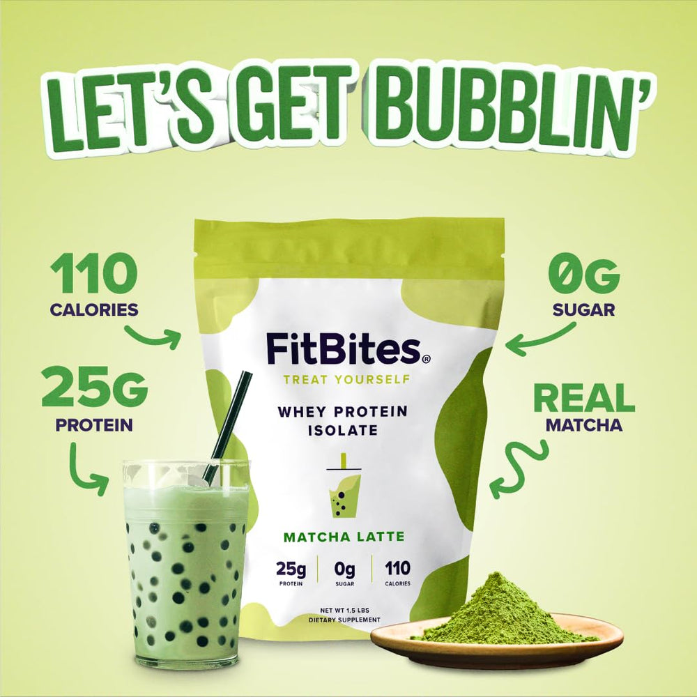 FitBites Matcha Latte shake blending with milk for creamy texture.