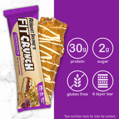 FITCRUNCH 30g protein per bar visual for post-workout recovery.