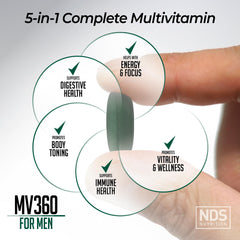 MV360 bottle with digestive enzymes highlights gut support