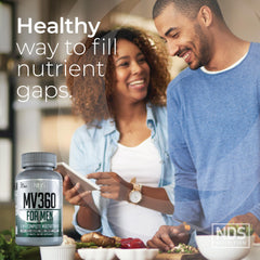 MV360 bottle label close-up featuring zinc and chromium for cellular health