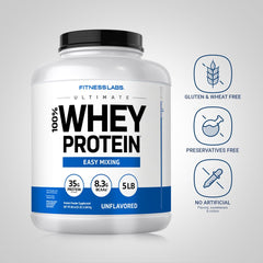 Fitness Labs Whey Protein Powder Unflavored label-closeup highlights quality ingredients.