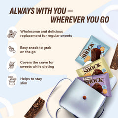 FitnesSHOCK brownie pack on a pantry shelf for easy storage.