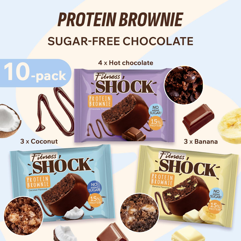FitnesSHOCK brownie with coffee pairing, ideal quick snack.