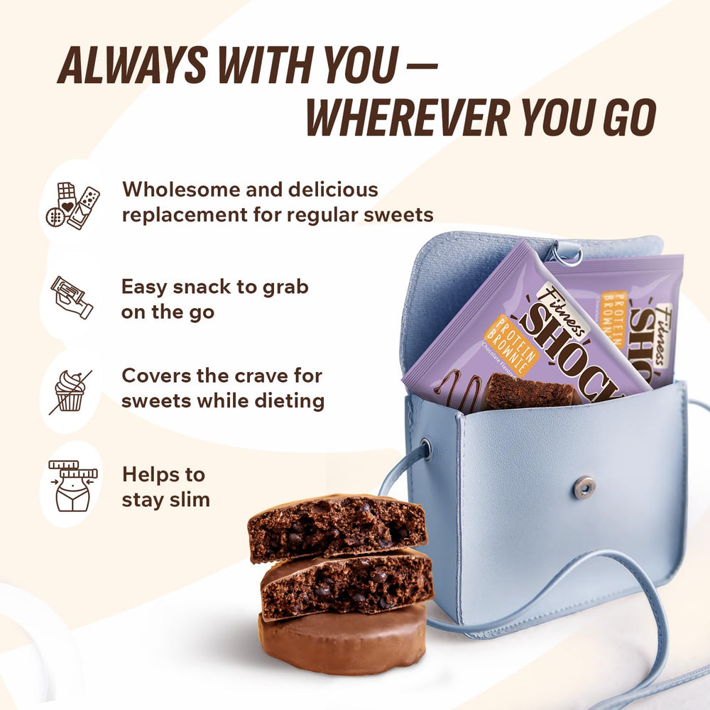 Ten-pack FitnesSHOCK brownies in a box for convenient on-the-go portions.