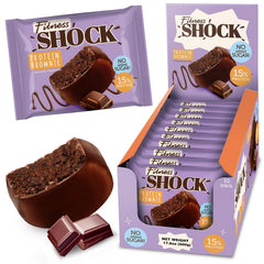 FitnesSHOCK Protein Brownies dark chocolate bar with low sugar for a balanced treat.