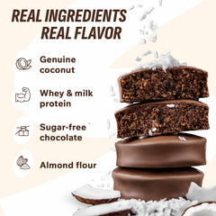 White chocolate cookie cream coating visible on FitnesSHOCK brownie for balanced sweetness.