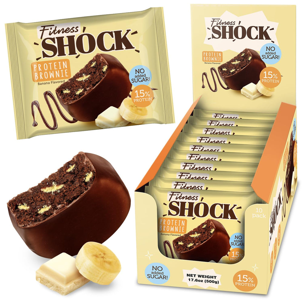 FitnessShock Protein Brownies pack of 10, convenient on-the-go dessert.