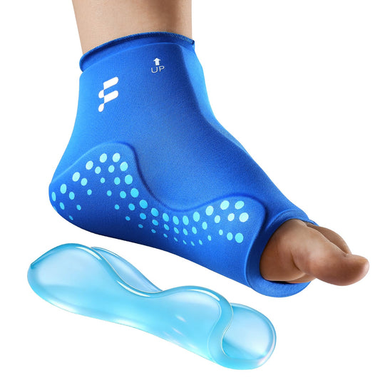 Fitomo Extended Ankle Ice Pack Wrap front view with secure, targeted cooling.