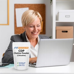 FitPowders Citicoline powder being poured into a glass for quick mix.