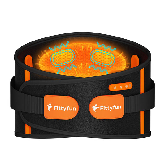 Fittyfun cordless back heating pad in use for portable warmth