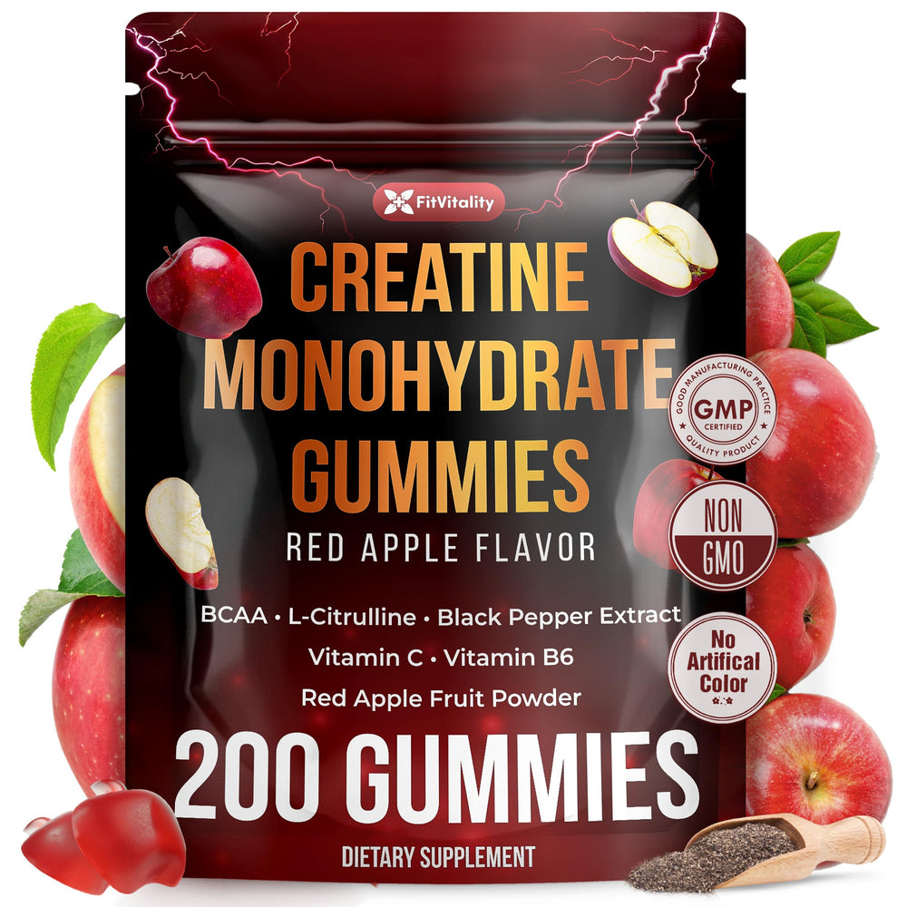 FitVitality Creatine Gummies bottle front for daily wellness