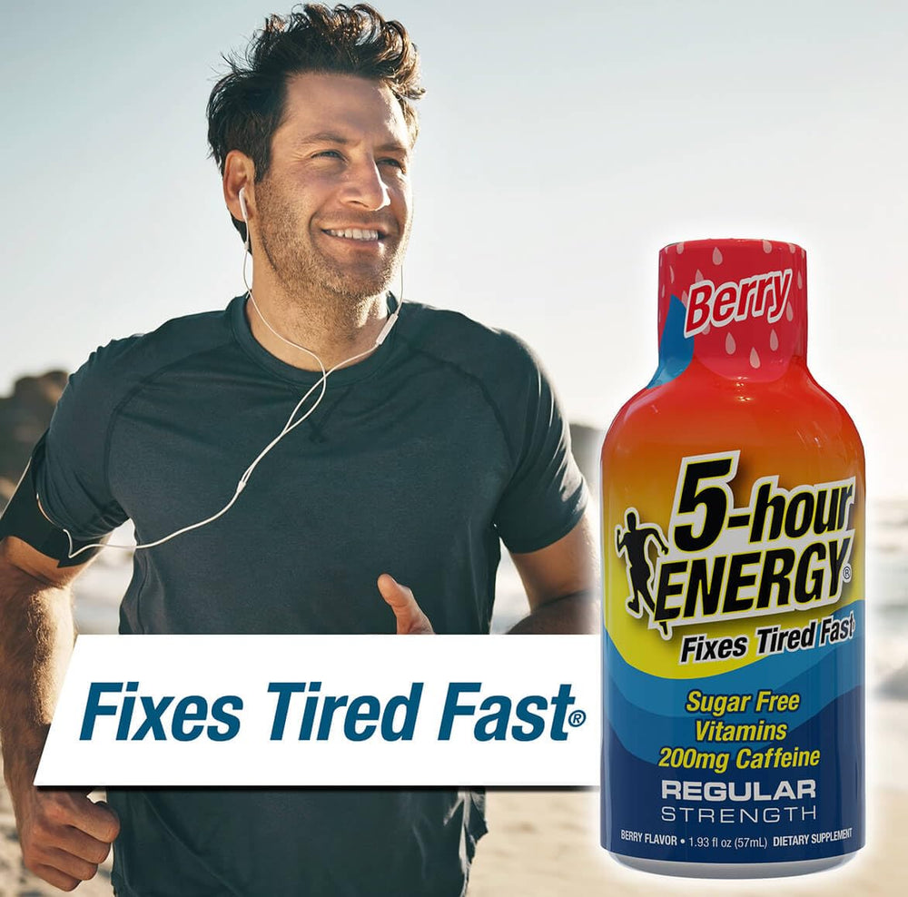 Five-hour ENERGY Berry Shot nutrition label emphasizes caffeine and B vitamins.