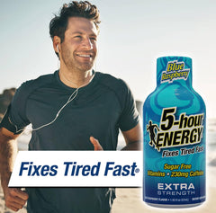 5-hour ENERGY blue raspberry shot pour action, blue raspberry flavor