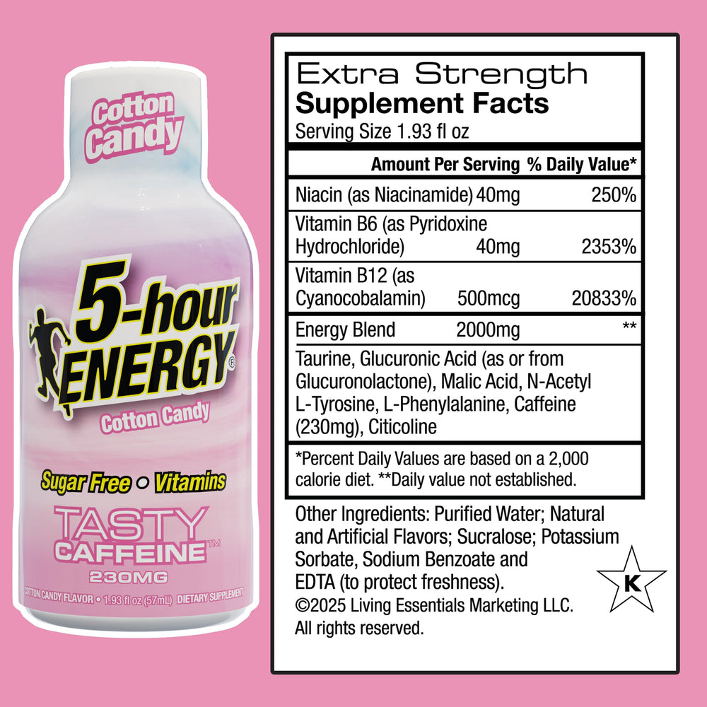 Five-hour ENERGY Cotton Candy shot pour action supports fast alertness during busy days