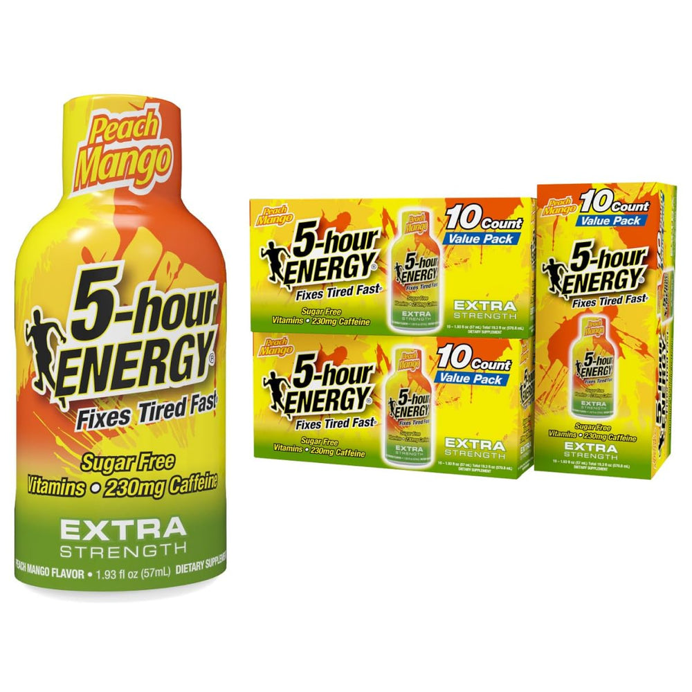 5-hour ENERGY Extra Strength Peach Mango bottle for on-the-go energy.
