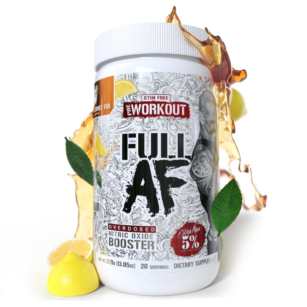 5% Nutrition FullAF label close-up showing branding for pump-focused workouts.