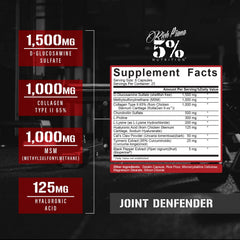 Rich Piana Joint Defender label closeup highlighting collagen and glucosamine.
