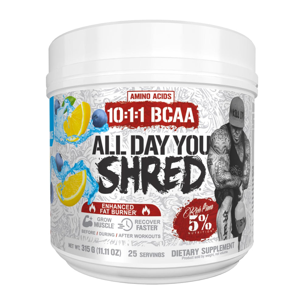 5% Nutrition Rich Piana AllDayYou Shred bottle front for pre-workout energy.