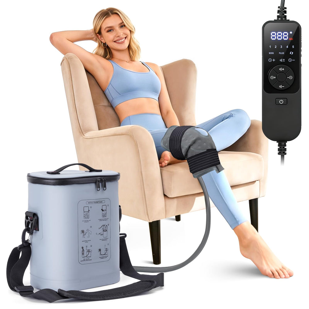 Fiveoffo cold therapy knee system front view for post-surgery relief and targeted cooling.
