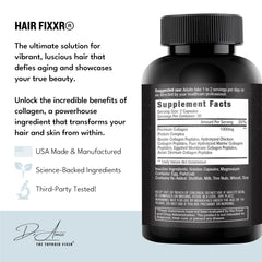 Fixxr Hair capsules close-up showcasing a premium collagen blend for hair texture.