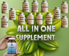 Flamasil ingredients panel highlights BCM-95 turmeric and Boswellia for bioavailability.
