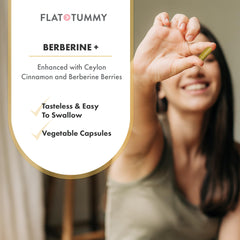 Flat Tummy Berberine Plus capsules close-up, tasteless and easy to swallow.