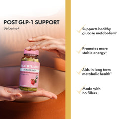 Flat Tummy Berberine Plus packaging box highlights post GLP-1 compatibility.