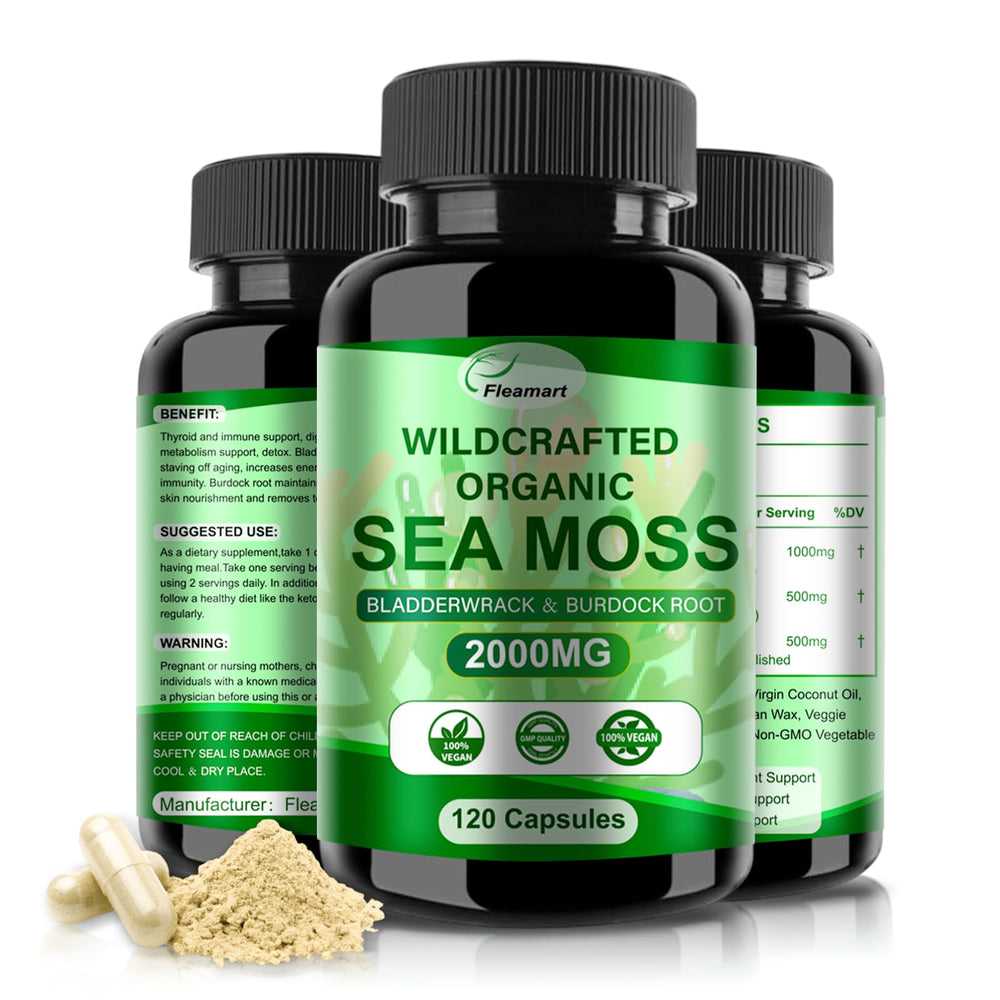 Fleamart Irish Sea Moss Capsules bottle with 120-count daily mineral support