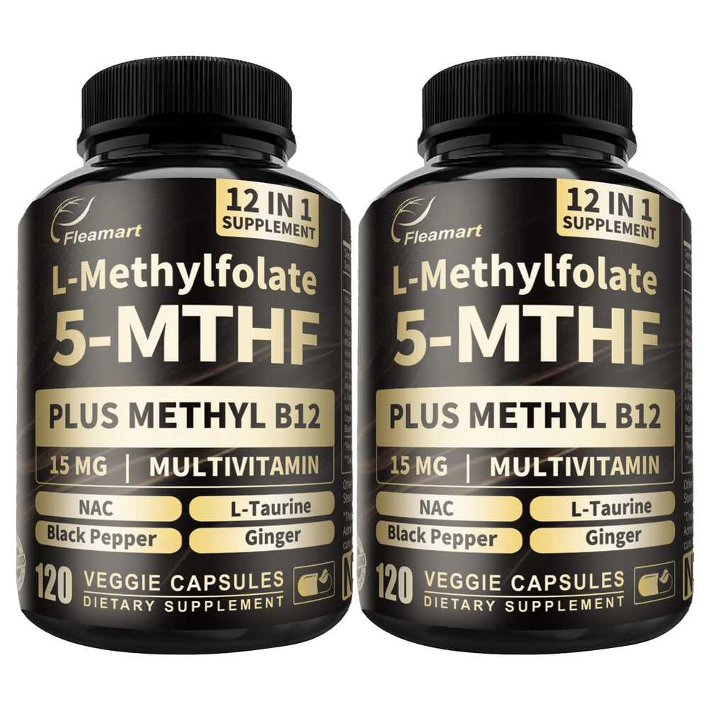 Fleamart L Methylfolate bottle highlights active 5-MTHF form for daily energy support.