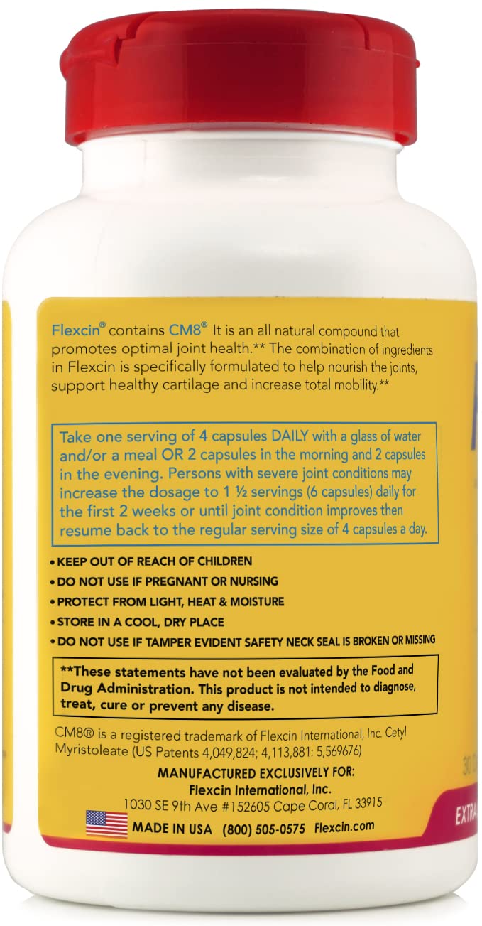 Flexcin 120-capsule bottle signals a 30-day supply