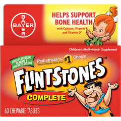 Flintstones Complete Multivitamin bottle with chewables supports daily kids' nutrition.