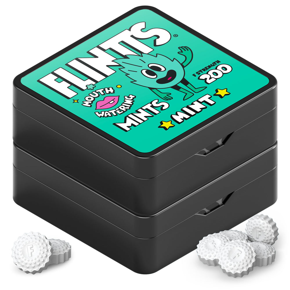 Flintts Mints Mint Stash pack front view for on-the-go freshness and dry mouth relief.
