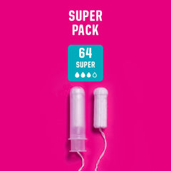Flo 64-pack Super tampons in a compact box ideal for travel