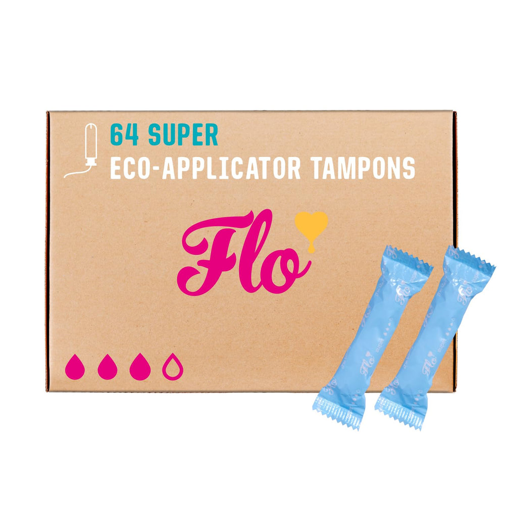 Flo organic cotton tampons with a bio-plastic applicator for leak-proof protection