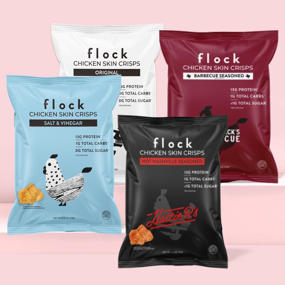 Flock Keto Chicken Skin Chips nutrition panel, low carb gluten-free info