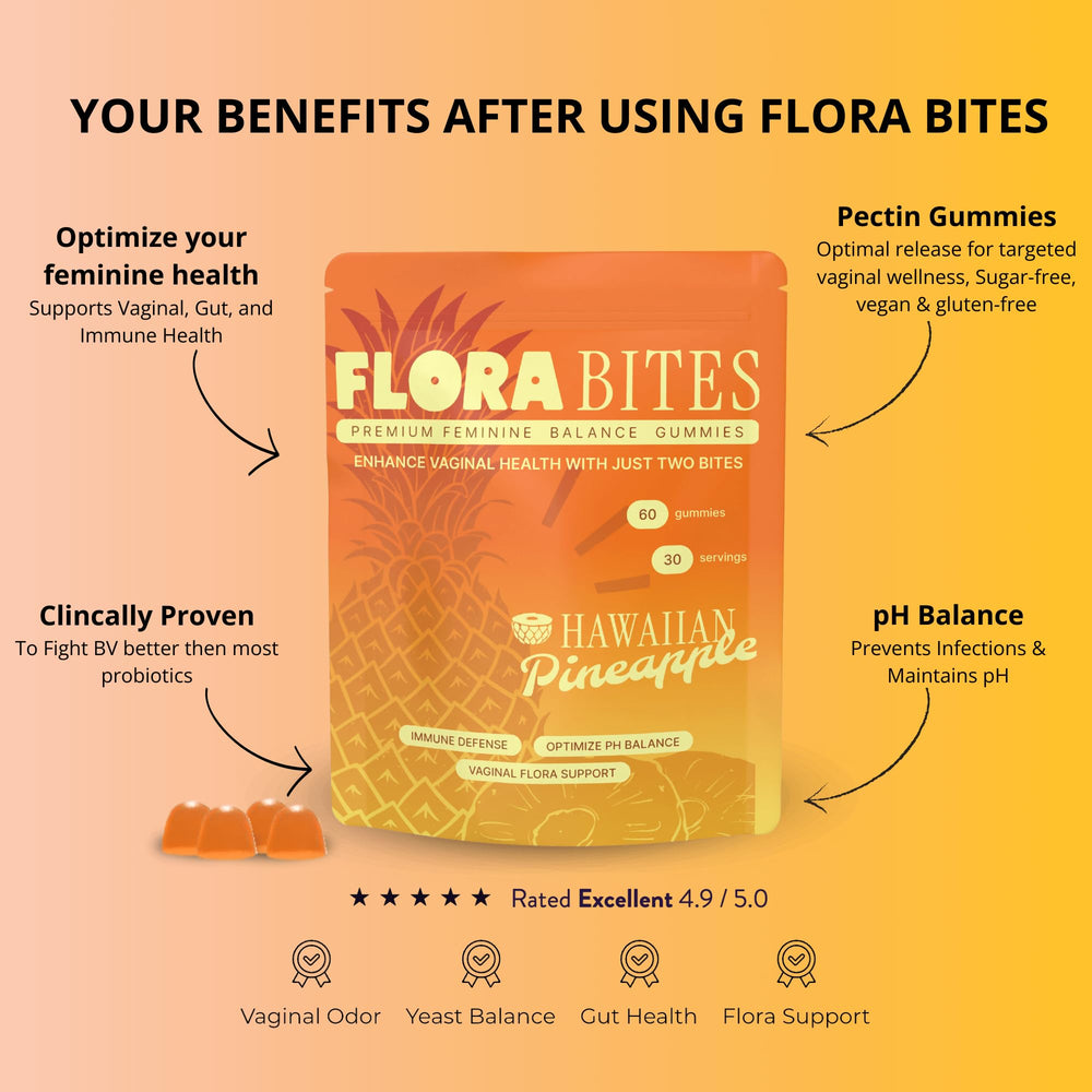 Flora Bites 60-count pouch—convenient packaging for ongoing balance daily.