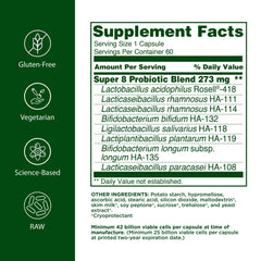 Flora Super 8 capsules closeup demonstrates high-potency digestive support.