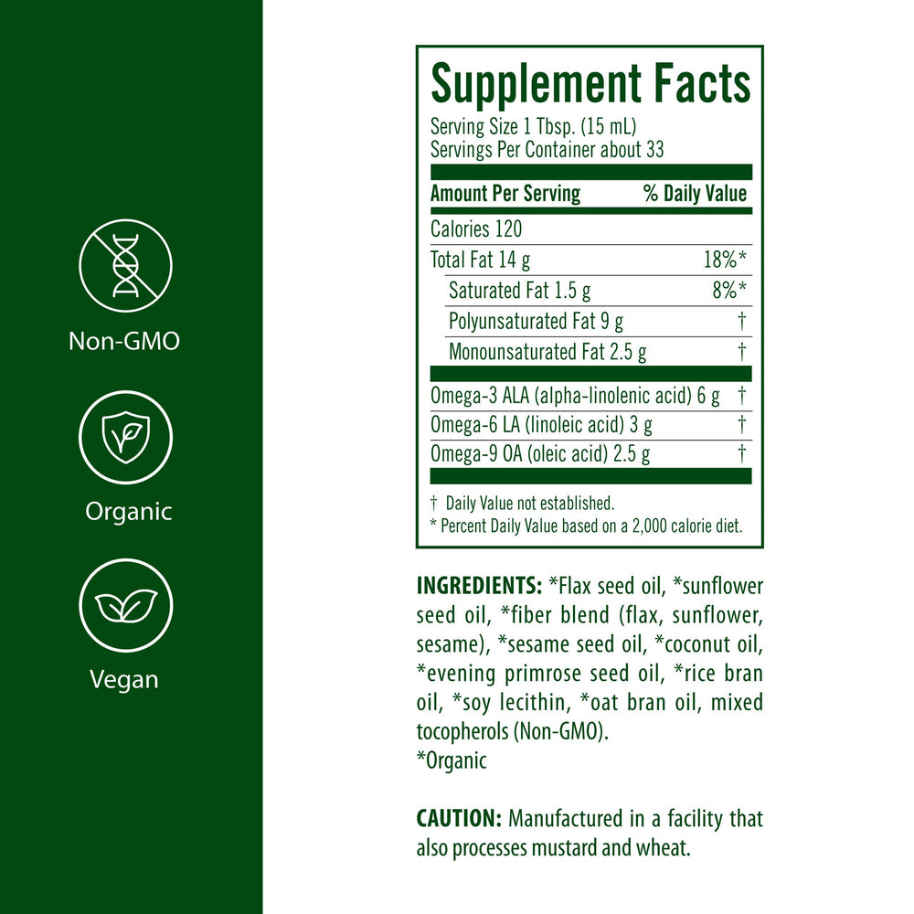 Flora Udo's omega blend being poured demonstrates easy daily integration.