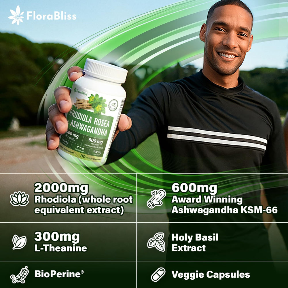 FloraBliss Ashwagandha KSM-66 extract label close-up.
