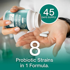 FloraBliss eight-probiotic-strains blend image highlights diverse gut support.
