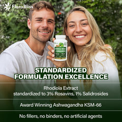 FloraBliss Rhodiola Rosea whole root close-up shows high potency.