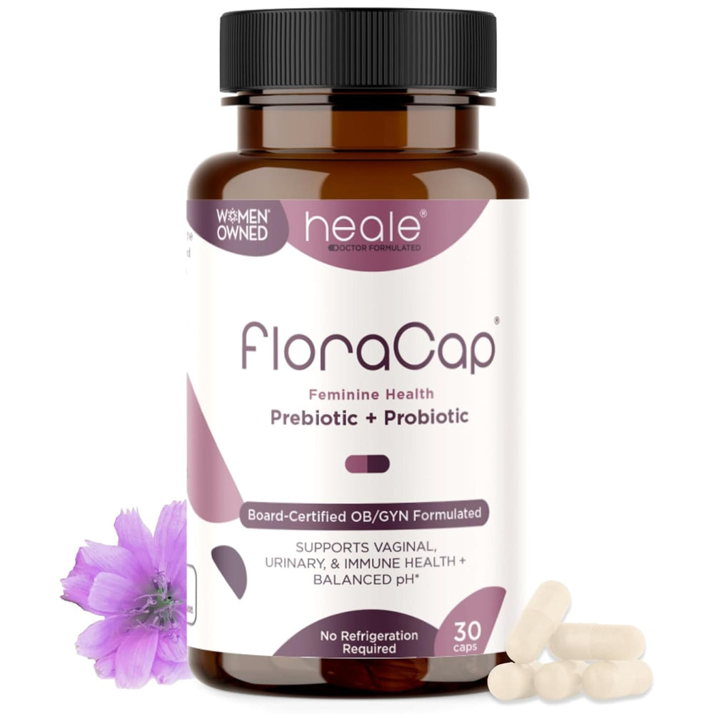 FloraCap bottle front view for daily feminine probiotic use and balance.