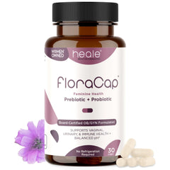 FloraCap bottle front view for daily feminine probiotic use and balance.