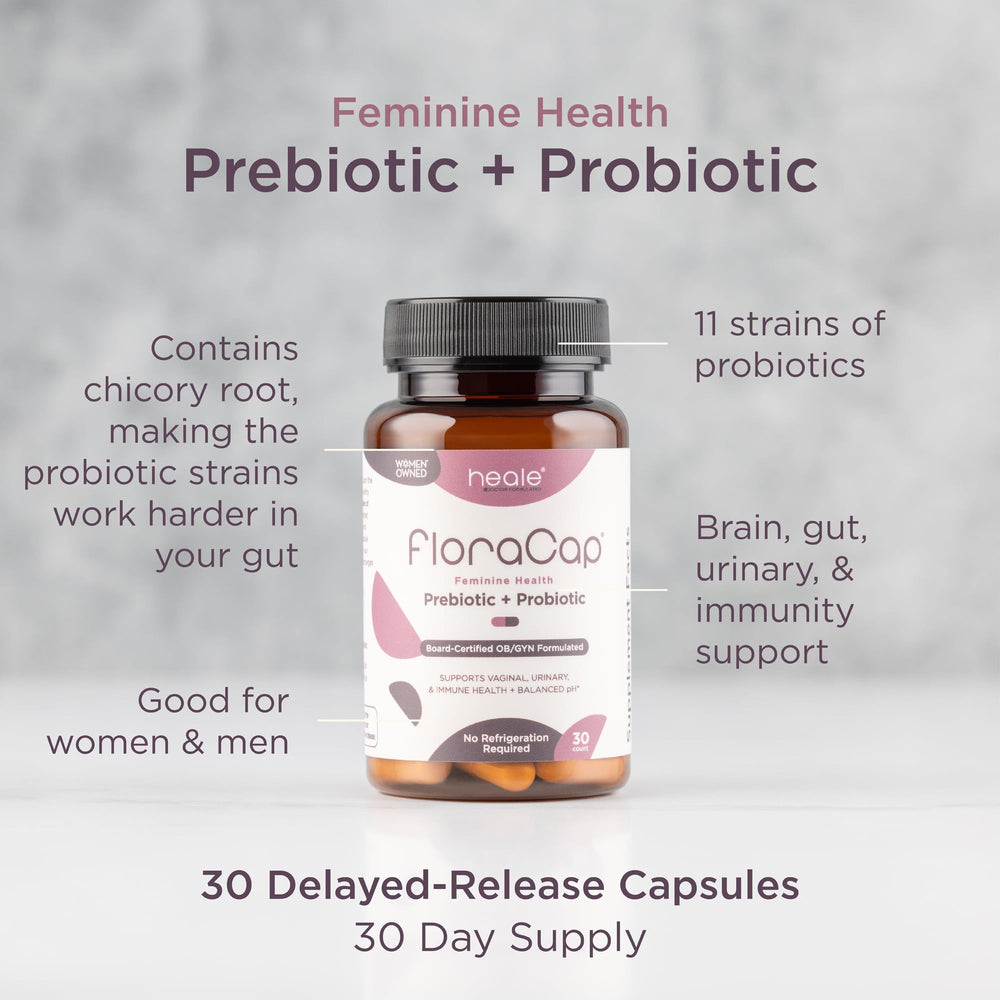 FloraCap label detail showcases non-GMO, allergen-free formula.